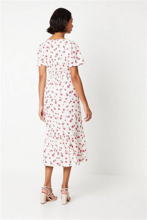 Dresses Ditsy Button Front Shirred Waist Midi Dress Dorothy Perkins