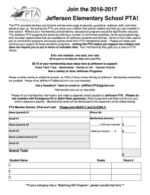 Fillable Online Dolphinpta Pta Membership Form Jefferson Elementary