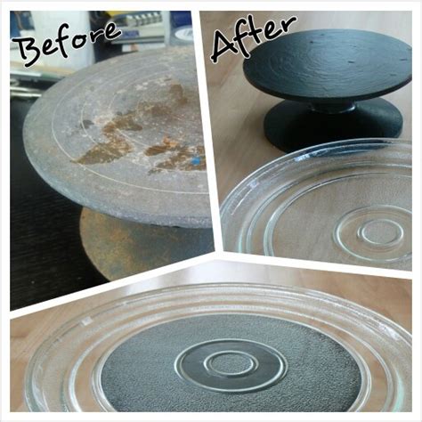 Making A Lazy Susan From A Pottery Wheel And Microwave Glass Plate Glass Crafts Glass Plates