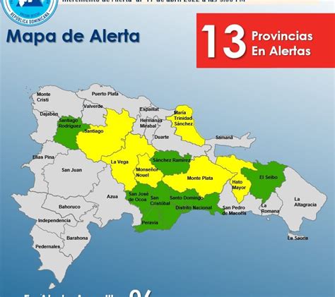 COE eleva a 13 las provincias en alerta seis están amarilla y siete en