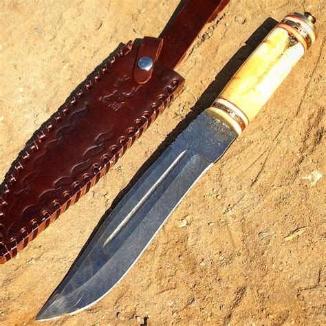 Theboneedge 13 Damascus Fixed Blade Handmade Steel Hunting Knife Bone Handle