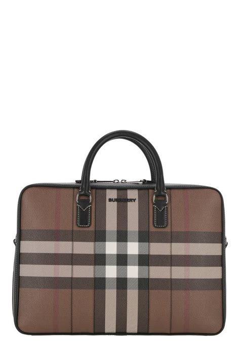 Burberry Logo Plaque Checked Zipped Briefcase In Brown For Men Lyst