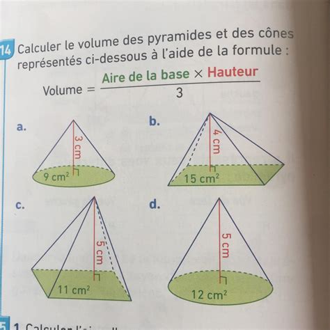 14 Calculer le volume des pyramides et des cônes représentés ci dessous