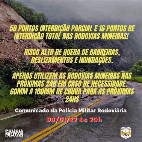 Defensa Civil E Governo De Minas Gerais Mant M Alerta Sobre Risco Nas