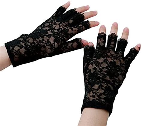 Women Gothnic Party Sexy Dressy Lace Gloves Fingerless Black White