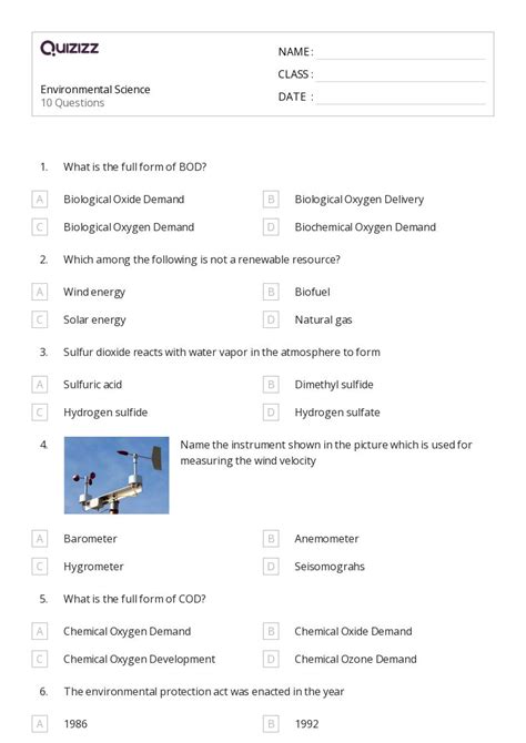 Environmental Science Worksheets For Th Grade On Quizizz Free