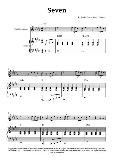 Seven Arr Glauco Fernandes By Taylor Swift Sheet Music For Alto Sax And Piano At Sheet Music