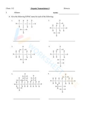 Naming Alkanes Worksheets