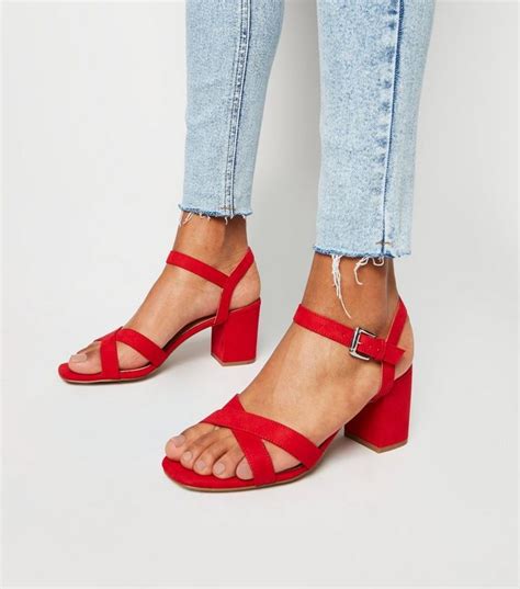 Red Comfort Flex Low Block Heel Sandals New Look Low Block Heel Sandal Ankle Strap Heels