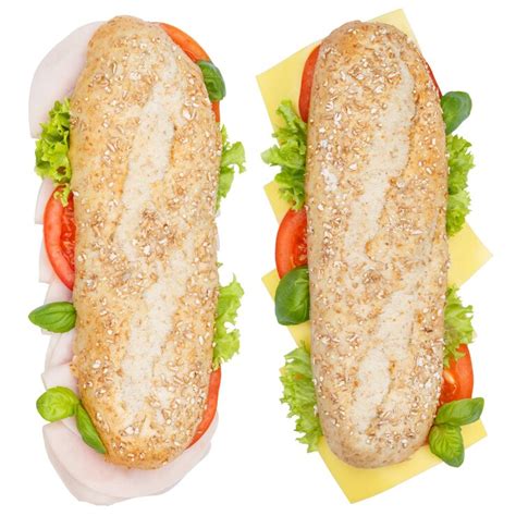 Premium Photo Sub Sandwiches Whole Grains Grain Baguettes With Ham