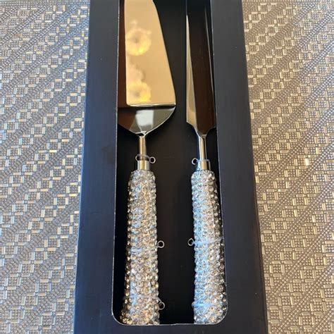 Tahari Dining Tahari Home Cake Knife Server Set Silver Rhinestone