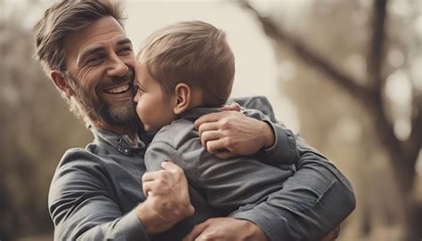 Premium Photo A Father And Son Hug And Smile Together