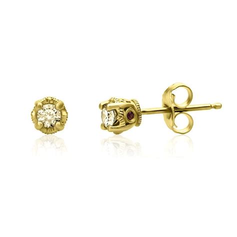 Helzberg Ct Tw Yellow Diamond Garnet Stud Earrings In K Yellow