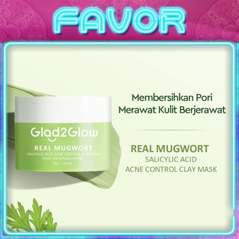 Jual Glad2Glow Real Mugwort Salicylic Acid Acne Control Clay Mask 30g