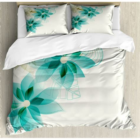 Teal Duvet Cover Set King Size, Vintage Inspired Floral Design with ...