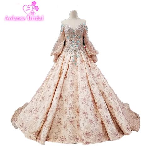 Beautiful Flower Print Floral Wedding Dresses Real Photo Princess Long