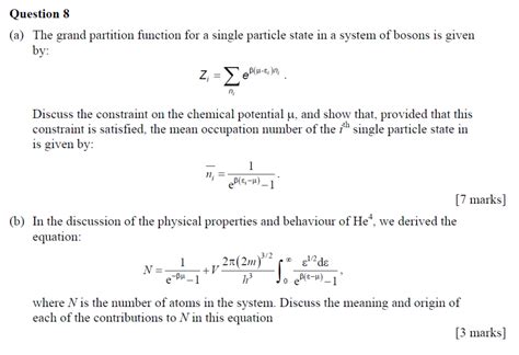 Solved Question 8 A The Grand Partition Function For A Chegg