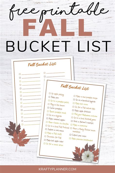 Fall Bucket List Free Printable Krafty Planner