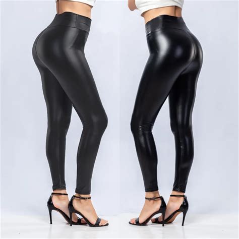 Plus Size Leggings Women Sexy Night Club Hip Lifting Slim Pu Leather