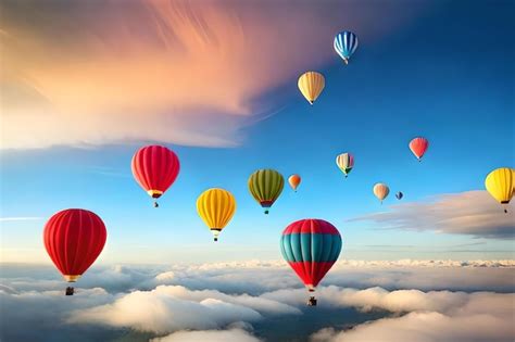 Premium Photo Hot Air Balloons Flying In The Sky With A Pink And Blue Sky