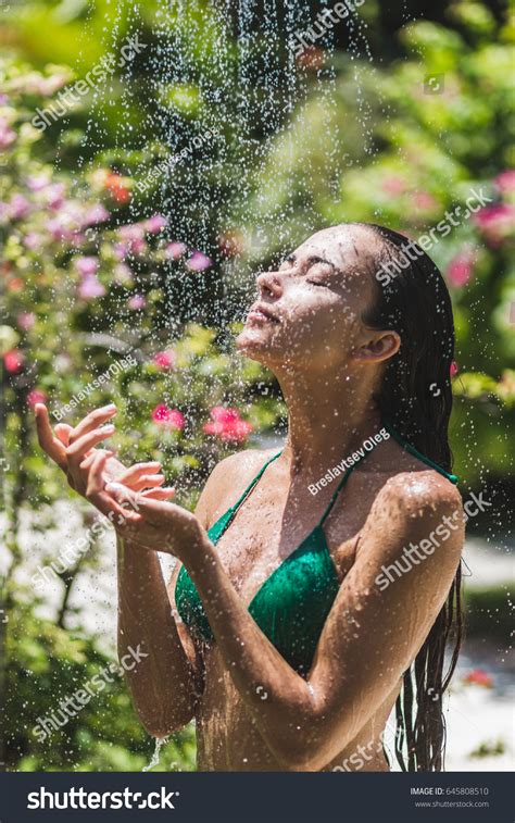 Brunette Woman Outdoor Shower Images Stock Photos Vectors Shutterstock