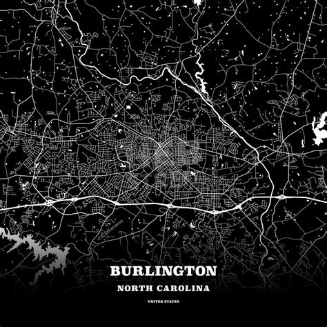 Black Map Poster Template Of Burlington North Carolina Usa