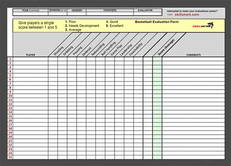 Basketball Tryout Evaluation Form For Sports Academy Formget Hot Sex