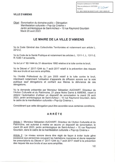 Calaméo AR1 2023 00920 Arrête De Sonorisation Du Domaine Public