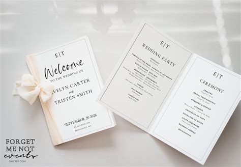 Bifold Wedding Program Template Evelyn Minimalist Etsy