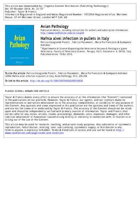 (PDF) Hafnia alvei infection in pullets in Italy