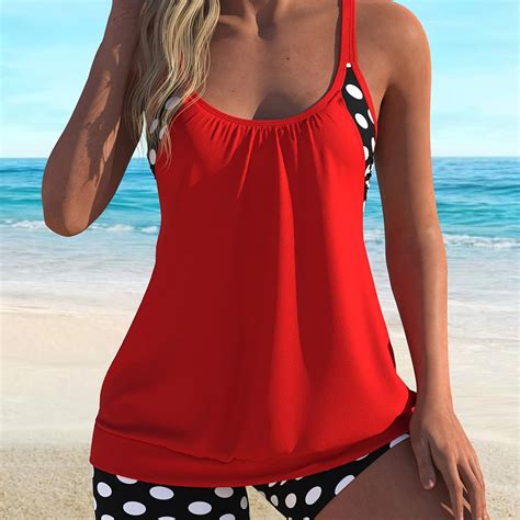 Plus Size Casual Swimsuit Set Womens Plus Colorblock Dot Print Cut