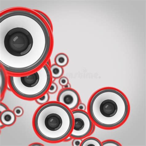 Some Red Loudspeakers On Grey Background Stock Illustration