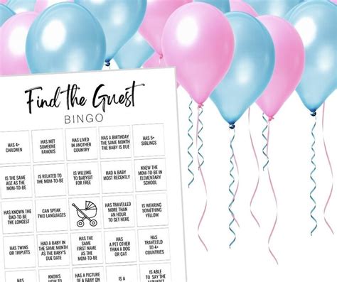 Find The Guest Bingo Baby Shower Game Minimalist Baby Shower Game