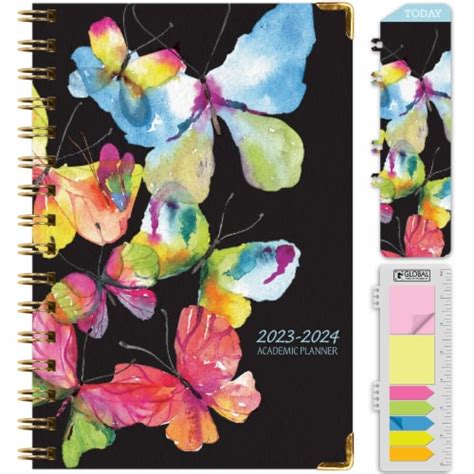 Global Printed Products Hardcover Academic Year 23 24 Planner Black Watercolor Butterflies 5