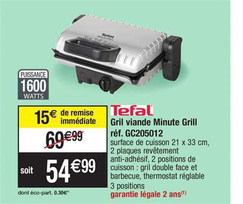 Promo Gril Viande Minute Grill R F Gc Tefal Chez Migros France