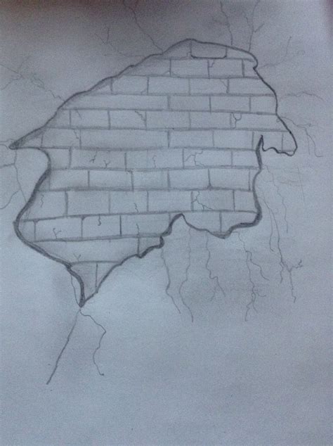 A Drawing Of A Brick Wall That Has Been Drawn With Pencils On Paper And