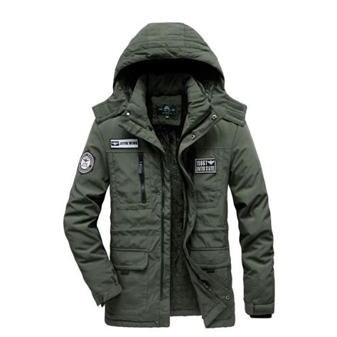 Parka Homme Hiver Doublée polaire A Capuche amovible Manches longues