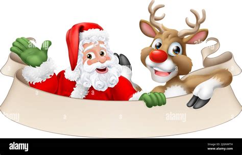 Santa Claus Father Christmas Reindeer Scroll Sign Stock Vector Image And Art Alamy