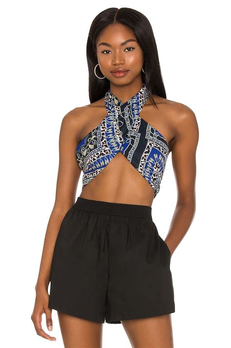 Superdown Alondra Halter Wrap Top In Blue Scarf Revolve