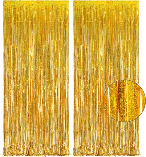 Gold Fringe Curtain Tinsel Backdrop For Graduation Decorations