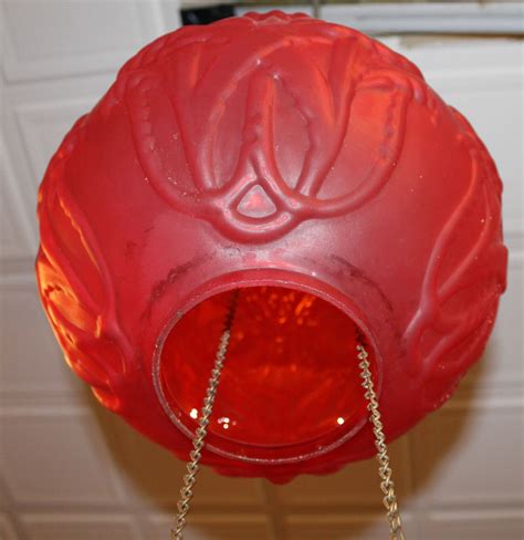 Bargain John S Antiques Antique Victorian Red Satin Glass Hanging Hall Lamp Bargain John S