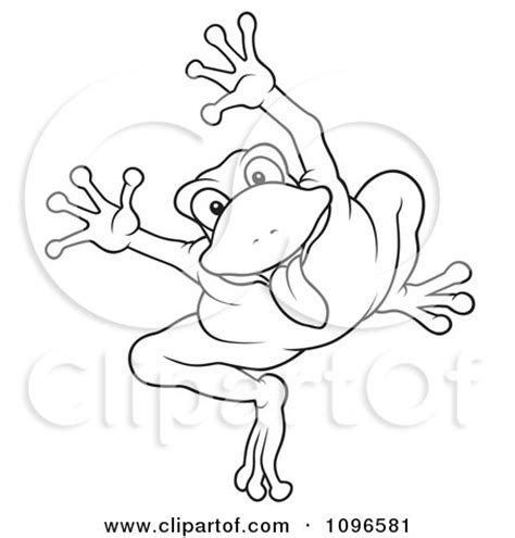 Clipart Outlined Goofy Frog Jumping - Royalty Free Vector Illustration ...