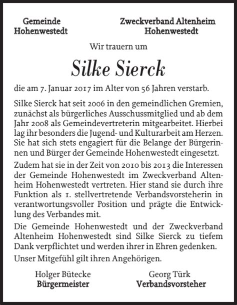 Traueranzeigen Von Silke Sierck Sh Z Trauer