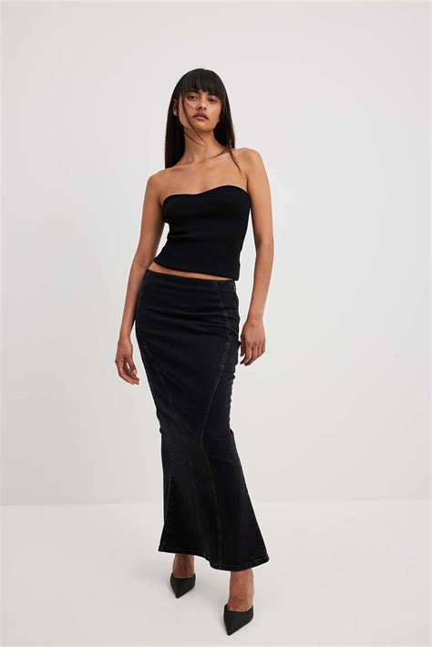 Denim Maxi Skirt Black Na Kd