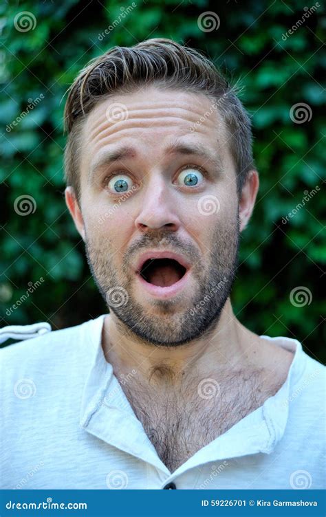 Young Man With Open Eyes Expression Stock Image Image Of Mouth