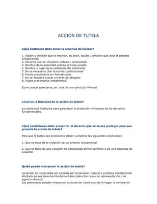 Qu Contenido Debe Tener La Solicitud De Tutela Pdf