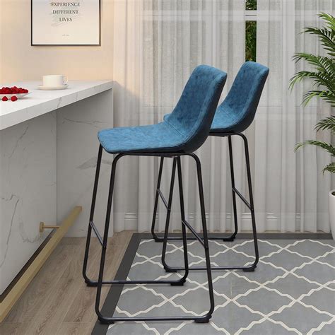 Maypex 29 In Indigo Faux Leather Upholstered Bar Stool With Low Back