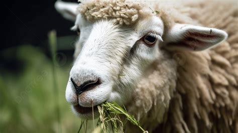 Fondo La Oveja Est Cerca Comiendo Hierba Fondo Cara De Oveja Comiendo