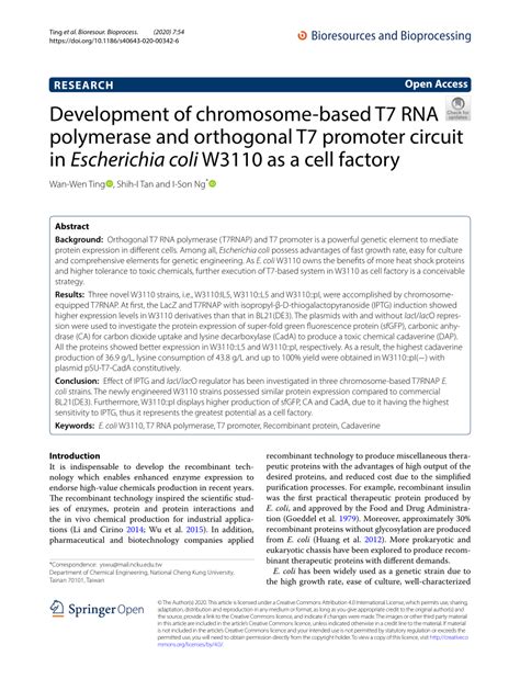 (PDF) Development of chromosome-based T7 RNA polymerase and orthogonal ...