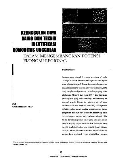 Keunggulan Daya Saing Dan Teknik Identifikasi Komoditas Unggulan Dalam